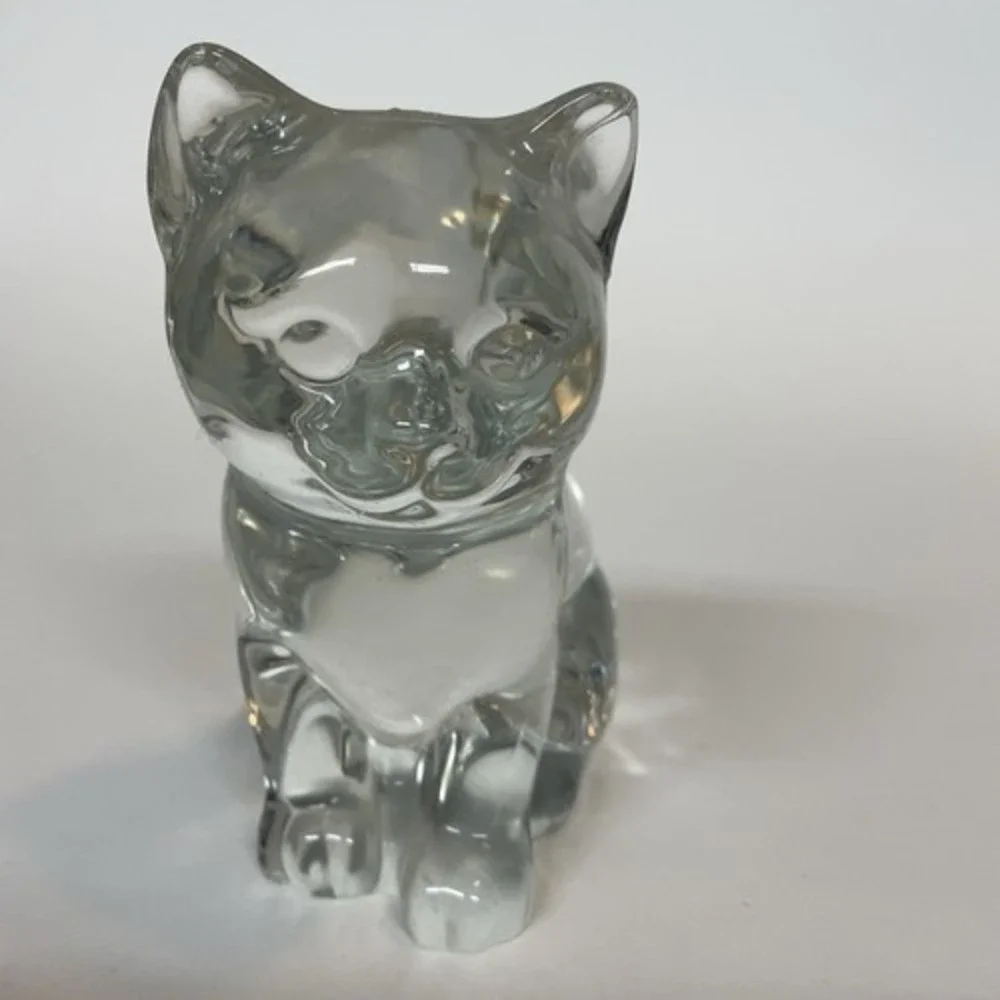 Vintage Clear Crystal Small‎ Sitting Cat Figurine Paperweight/Home Decor 3